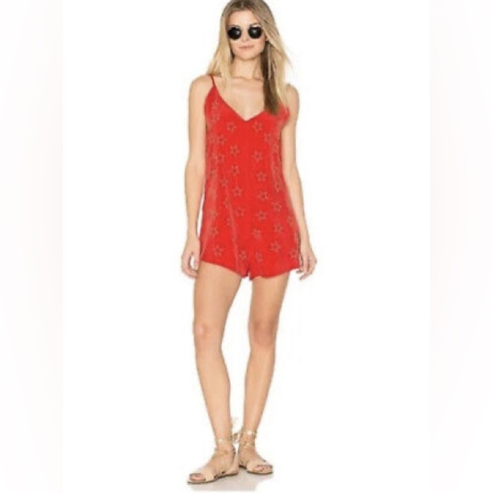MUST HAVE Beach Riot red romper with gold beaded stars. Size M